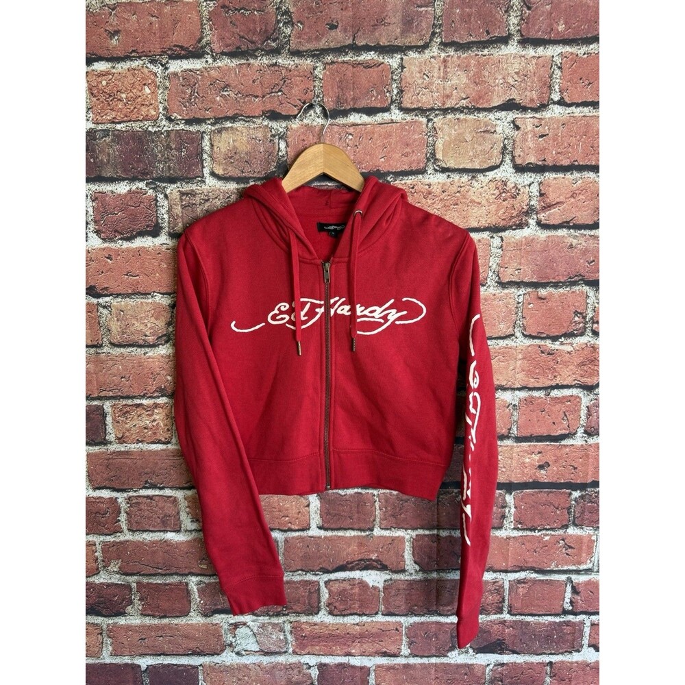 Ed Hardy Kids Red Full Zip Graphic Hooded Sweater Size Large NWT